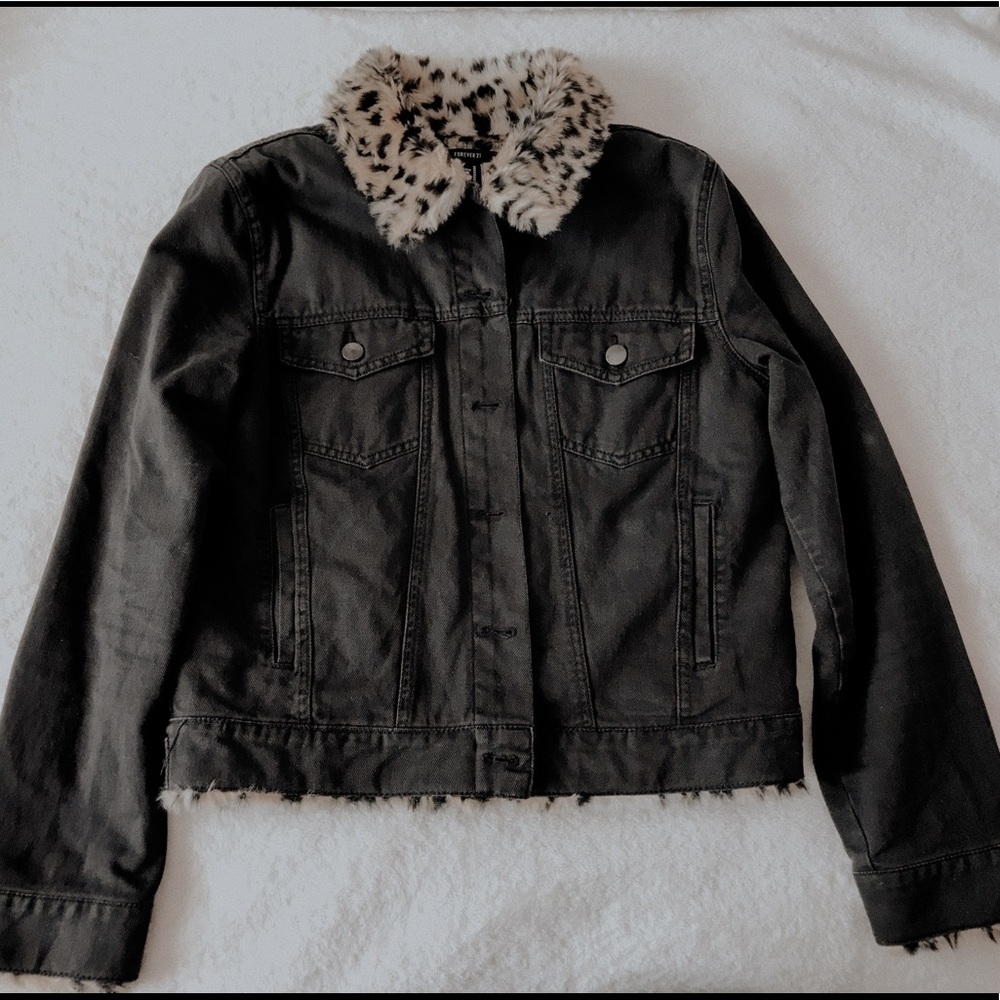 Black Cheetah fur jean jacket